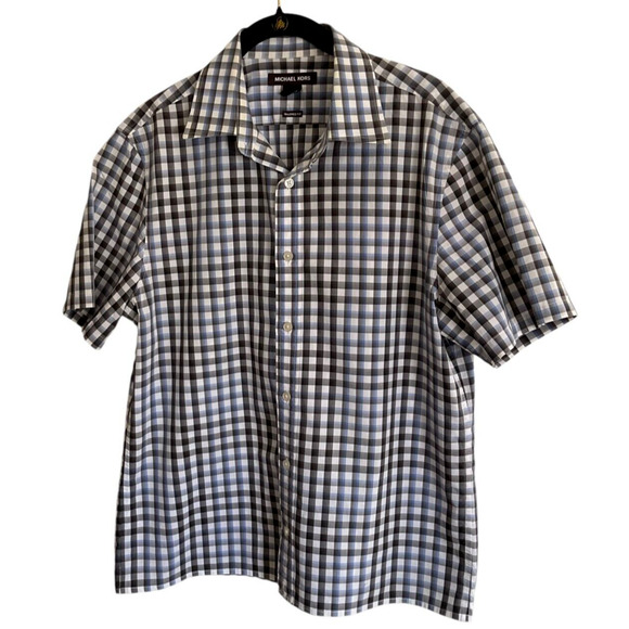 Michael Kors Youth Checkered Plaid Short Sleeve Button Down Shirt Medium - Picture 1 of 9